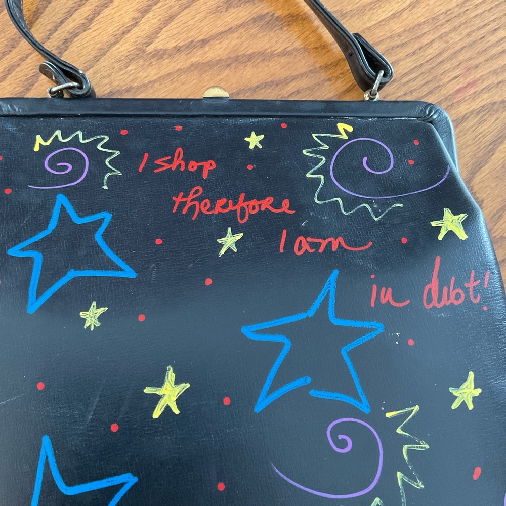 Vintage Upcycled, Painted on Black Background Satchel - Picture 6 of 11